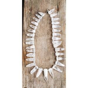 Rock Crystal Quartz Arrow Point Bead Necklace 18"